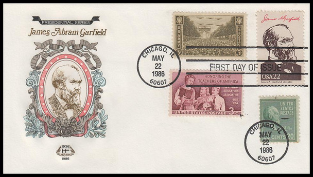 2218b / 22c James Abram Garfield : Ameripex '86 Single and Combo 1986 Set of 2 House of Farnam First Day Covers