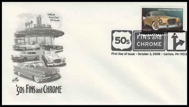 4353 - 4357 / 42c Tail Fins and Chrome : Automobiles of the 1950's 2008 Set of 5 Artcraft First Day Covers