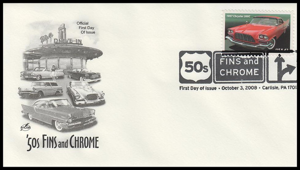 4353 - 4357 / 42c Tail Fins and Chrome : Automobiles of the 1950's 2008 Set of 5 Artcraft First Day Covers
