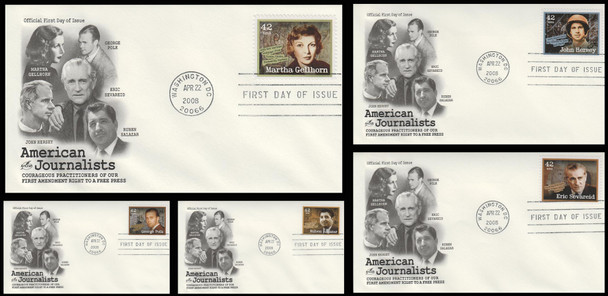 4248 - 4252 / 42c American Journalists 2008 Set of 5 Artcraft First Day Covers