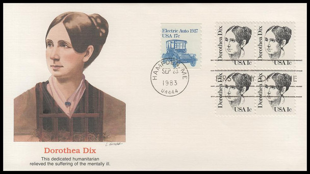 1844 / 1c Dorothea Dix Block 1983 Fleetwood First Day Cover