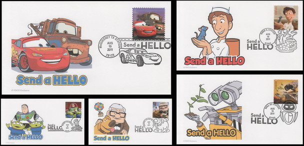 4553 - 4557 / 44c Pixar Films : Send A Hello Station Postmarks 2011 Set of 5 FDCO Exclusive First Day Covers