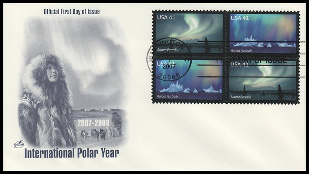 4204a / 41c Polar Lights Se-Tenant Block 2007 Artcraft First Day Cover