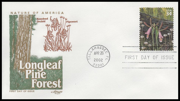 3611a - j  / 34c Longleaf Pine Forest 2002 Set of 10 Artmaster First Day Covers