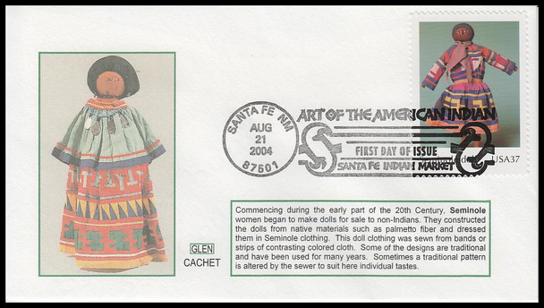 3873e / 37c Seminole Doll : Art of the American Indian 2004 Glen Cachet First Day Cover