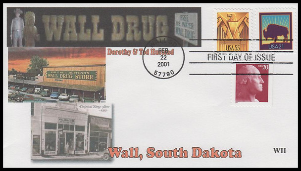3468, 3471, 3482 / 20c - 55c Bison, Art Deco, Washington Combo 2001 WII Cachets First Day Cover #2