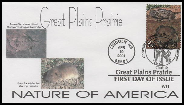 3506h / 34c Short-horned Lizard & Gopher : Great Plains Prairie 2001 WII Cachets First Day Cover