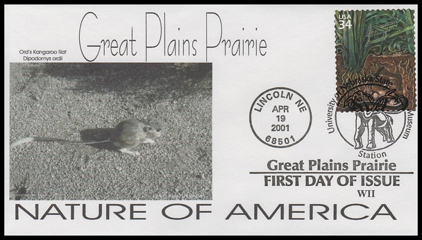 3506j / 34c Grasshopper & Kangaroo Rat : Great Plains Prairie 2001 WII Cachets First Day Cover