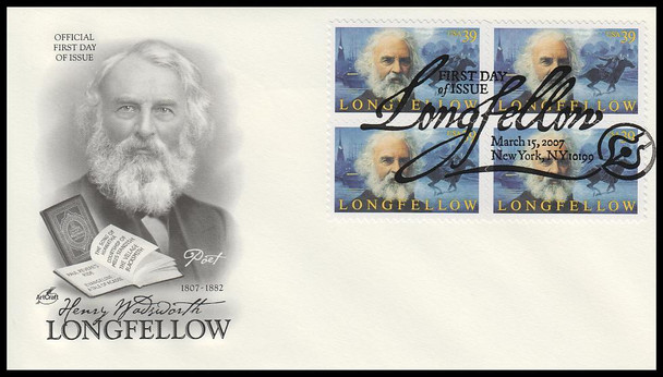 4124 / 39c Henry Wadsworth Longfellow Block Artcraft 2007 First Day Cover