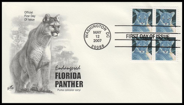 4137 / 26c Florida Panther Block Artcraft 2007 First Day Cover