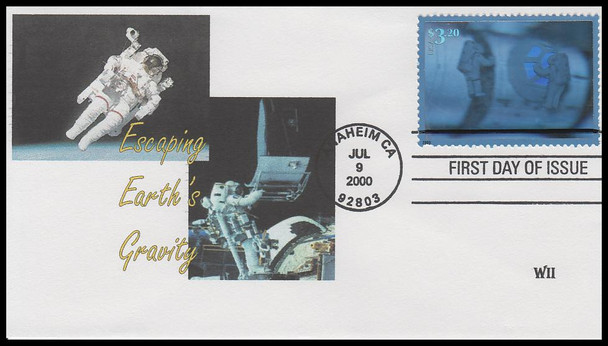 3411a-b / $3.20 Escaping the Gravity of Earth Hologram 2000 Set of 2 WII Cachets First Day Covers