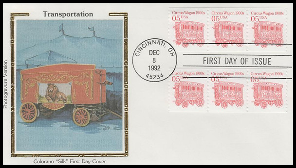 2452b / 5c Circus Wagon 1900s Coil Strips 1992 Colorano Silk First Day Cover