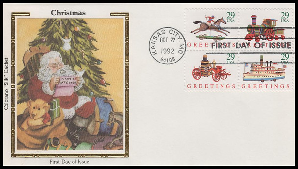 2714a / 29c Christmas Toys : Contemporary Christmas Block 1992 Colorano Silk First Day Cover