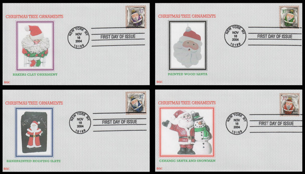 3887 - 3890 / 37c Christmas Santa Ornaments Vending Bklt Singles : Christmas 2007 Set of 4 BGC Full Color First Day Covers