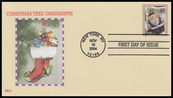 3883v / 37c Purple Santa Ornament Conv. Bklt 2004 BGC Full Color FDC