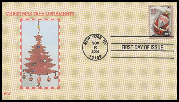 3886v / 37c Green Santa Ornament Conv. Bklt 2004 BGC Full Color FDC