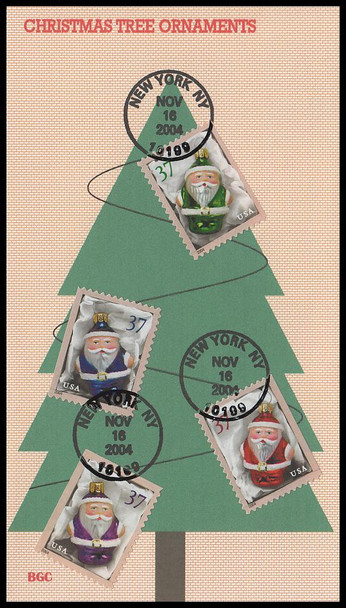 3883v - 3886v / 37c Christmas Ornaments Conv. Bklt 2004 BGC Full Color FDC
