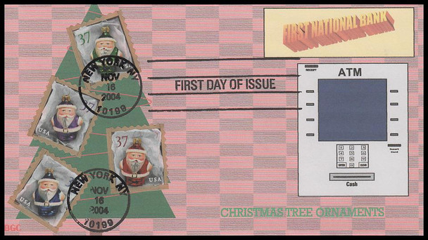 3891 - 3894 / 37c Christmas Ornaments ATM Bklt 2004 BGC Full Color FDC