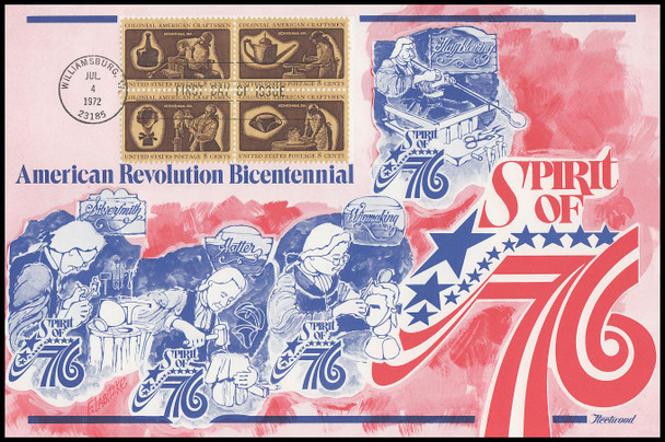 1459a / 8c Colonial Craftsmen 1972 Fleetwood FDOI Presentation Card