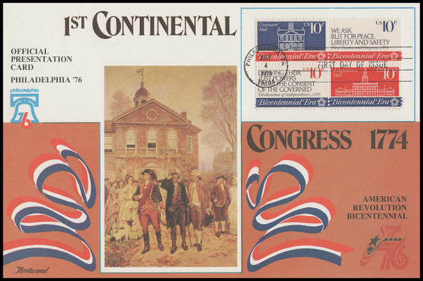 1546a / 10c First Continental Congress Se-Tenant Block 1974 Fleetwood FDOI Presentation Card
