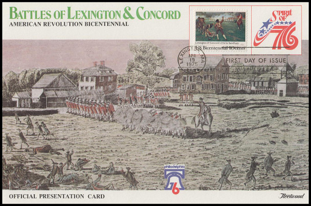 1563 / 10c Lexington : Battle of Lexington and Concord 1975 Fleetwood Limited Edition FDOI Presentation Card