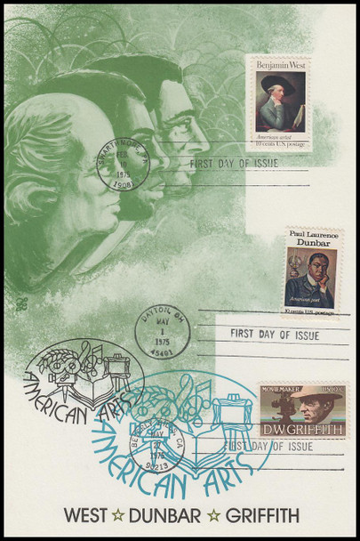 1553 - 1555 / 10c West / Dunbar / Griffith 1975 Combo Fleetwood Limited Edition FDOI Presentation Card