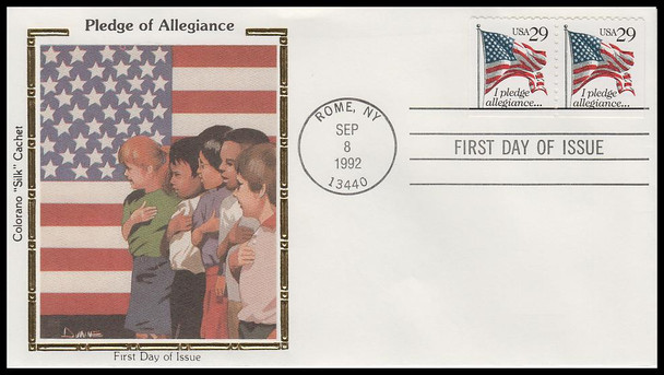 2593 / 29c Pledge Of Allegiance : U.S. Flag Pair 1992 Colorano Silk First Day Cover