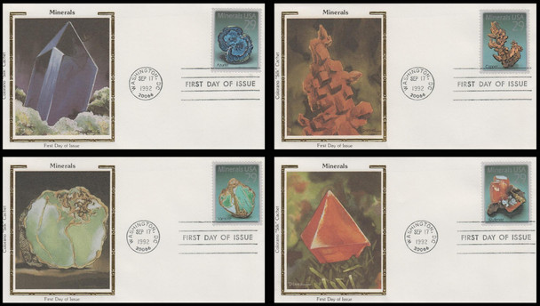 2700 - 2703 / 29c Minerals 1992 Set of 4  Colorano Silk First Day Covers