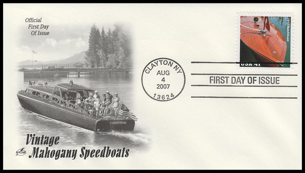4160 - 4163 / 41c Vintage Mahogany Speedboats 2007 Set of 4 Artcraft FDCS