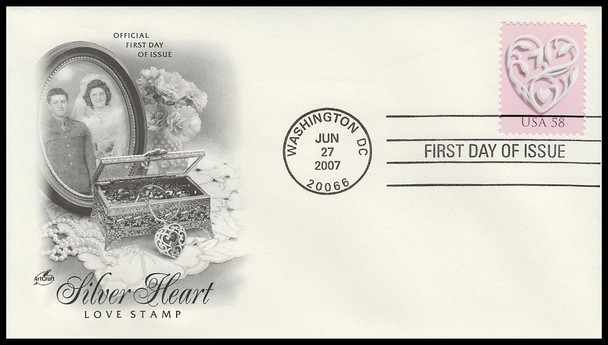 4151 - 4152 / 41c and 58c Wedding Hearts 2007 Set of 2 Artcraft First Day Covers