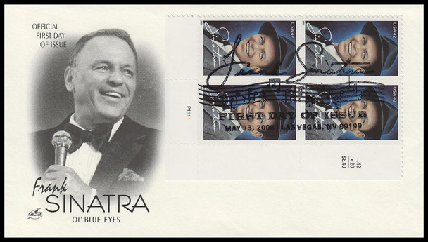4265 / 42c Frank Sinatra 2008 Las Vegas Plate Block Artcraft FIrst Day Cover