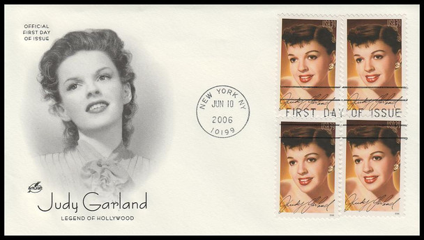 4077 / 39c Judy Garland : Legends of Hollywood Machine Cancel 2006 Block Artcraft FIrst Day Cover
