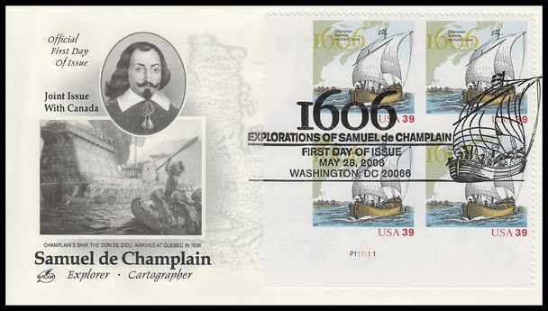 4073 / 39c Voyage of Samuel Champlain 2006 Plate Block Artcraft First Day Cover