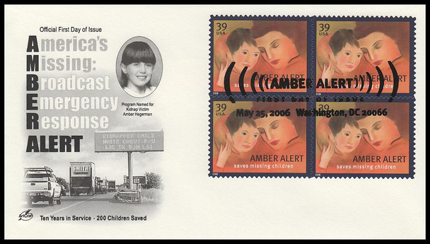 4031 / 39c Amber Alert : Washington, DC Pictorial Postmark 2006 Block Artcraft First Day Cover