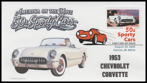 3931 - 3935 / 37c Sporty Cars of the 50's 2005 Set of 5 Digital Color Postmark FDCO Exclusive First Day Covers
