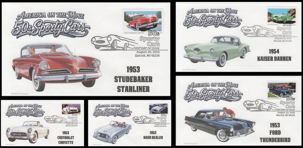 3931 - 3935 / 37c Sporty Cars of the 50's 2005 Set of 5 FDCO Exclusive First Day Covers