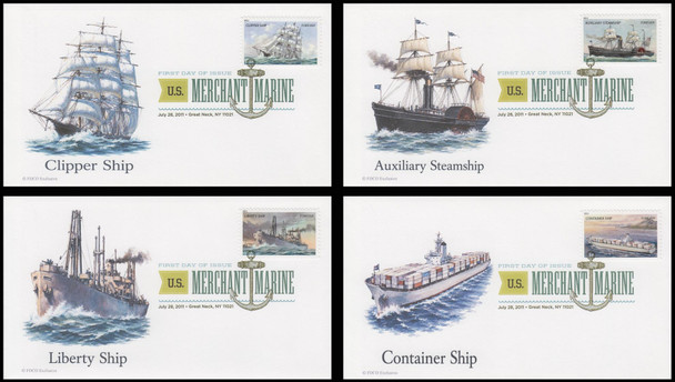 4548 - 4551 / 44c U.S. Merchant Marines 2011 Digital Color Postmark (DCP) Set of 4 FDCO Exclusive FDCs