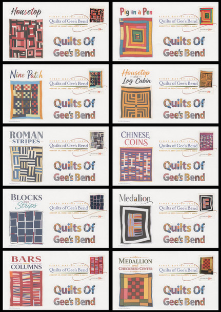 4089 - 4098 / 39c Gee's Bend Quilts 2006 Set of 10 Digital Color Postmark ( DCP ) FDCO Exclusive FDCs