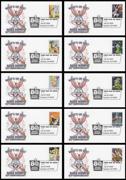 5494 - 5503 / 55c Bugs Bunny 2020 Set of 10 FDCO Exclusive FDCs