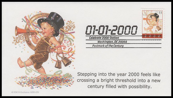 3369 / 33c Year 2000 Set of 3 FDCO Exclusive Add-On 1999 First Day Cover and 1999 - 2000 Event Covers