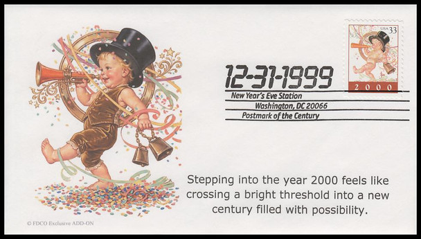 3369 / 33c Year 2000 Set of 3 FDCO Exclusive Add-On 1999 First Day Cover and 1999 - 2000 Event Covers