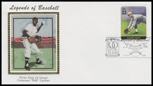 3408e / 33c George Sisler : Legends of Baseball 2000 Colorano Silk First Day Cover
