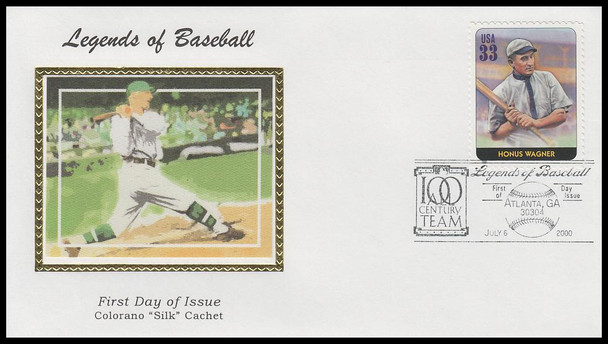 3408q / 33c Hongus Wagner : Legends of Baseball 2000 Colorano Silk First Day Cover