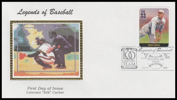 3408s / 33c Dizzy Dean : Legends of Baseball 2000 Colorano Silk First Day Cover