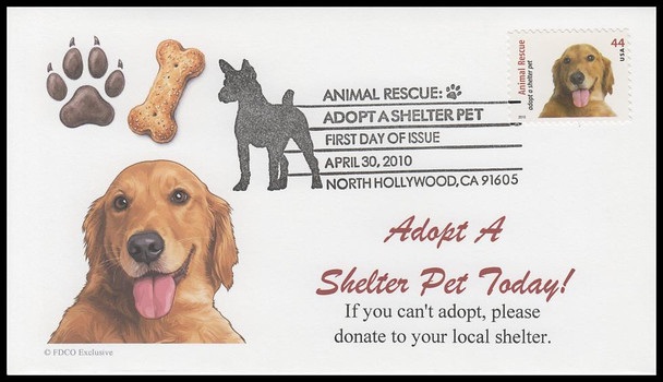 4455 / 44c Golden Retriever : Adopt a Shelter Pet 2010 FDCO Exclusive First Day Cover