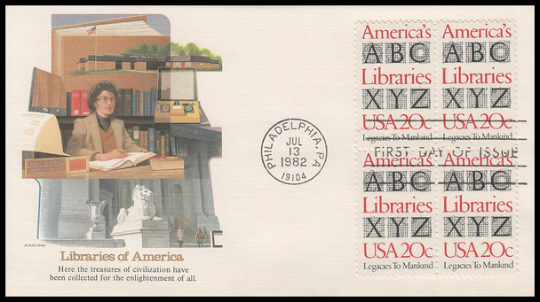 2015 / 20c America's Libraries Block 1982 Fleetwood First Day Cover