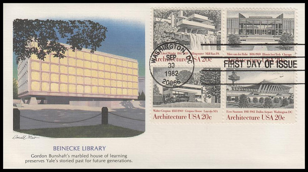 2022a / 20c American Architecture Se-Tenant Block 1982 Fleetwood First Day Cover