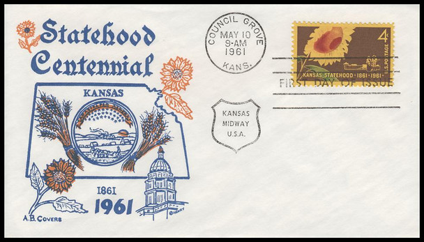 1183 / 4c Kansas Statehood 1961 A. B. Covers First Day Cover