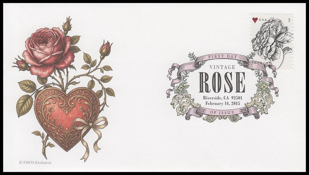 4959 / 49c Vintage Rose : Wedding Series 2015 Digital Color Postmark FDCO Exclusive FDC
