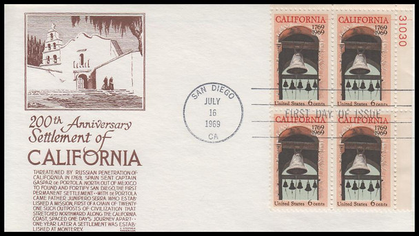 1373 / 6c California Settlement Plate Block 1969 Anderson First Day Cover
